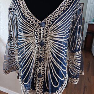 Navy Mesh & Tan Braided Top